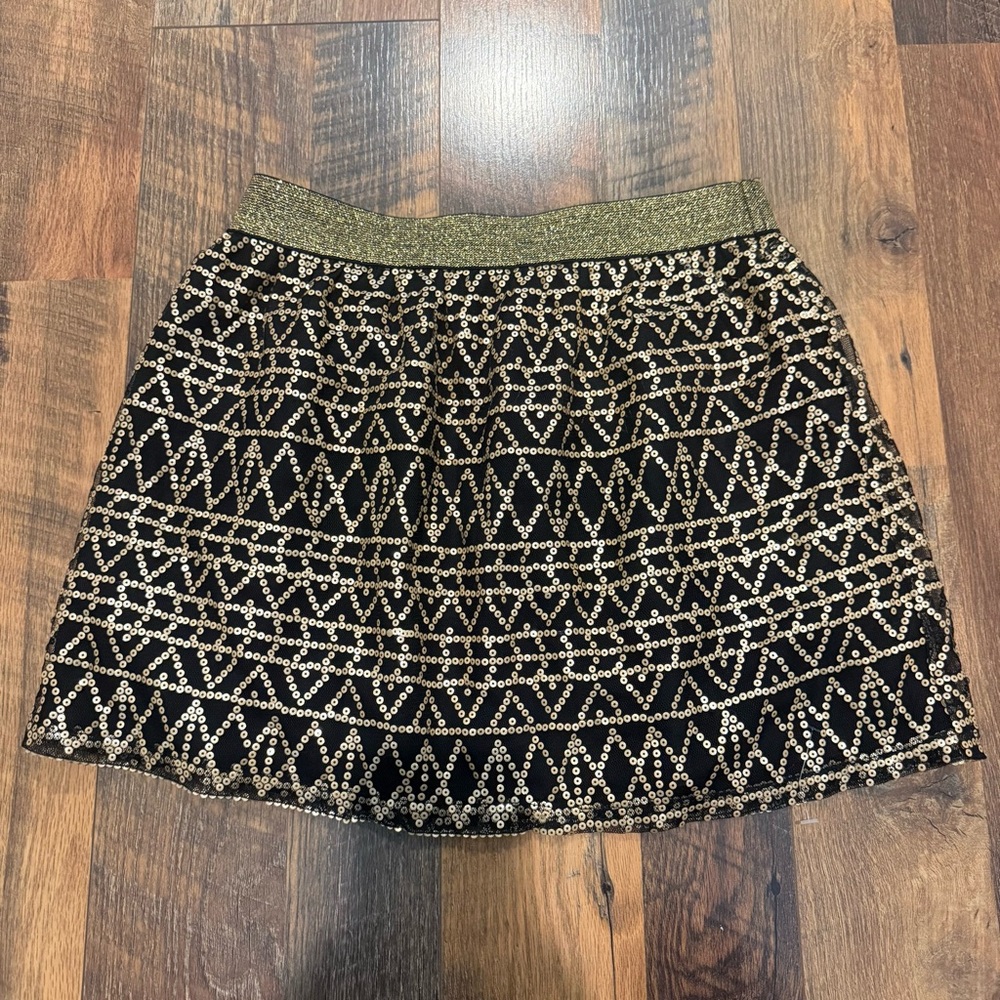 Honey Punch Black and Gold Geometric Mini Skirt